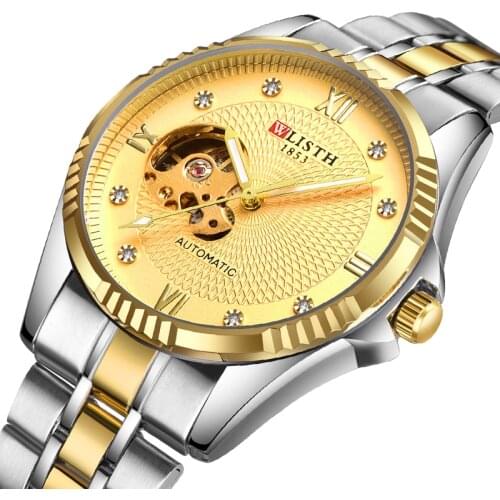 Stainless Steel Hollow Skeleton Automatic Watches Mens Mechanical Wristwatch Top Brand Luxury Sports Waterproof Luminous Clock