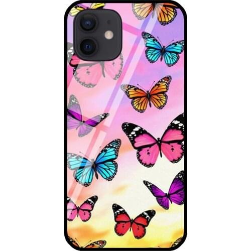 Antonio Garza Colorful Butterfly Patterns Phone Cover For iPhone 11 12 Pro Max XS X XR 6S 7 8 Plus SE 2020 Tempered Glass Case