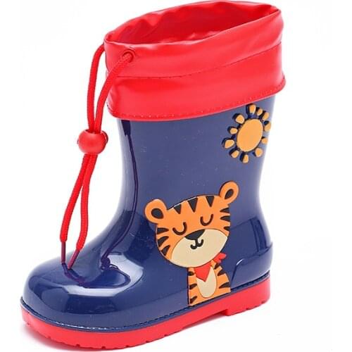 Kids Rain Boots Cute Cartoon Waterproof Little Girl Shoes Boys Rain Shoes Soft Bottom Liner Removable Size 25-30 SYD001