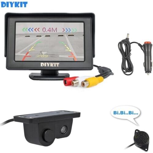 DIYKIT Wired 4.3 Inch Color TFT LCD Car Monitor + Waterproof Parking Radar Sensor Car Camera Parking System Kit 2 in 1