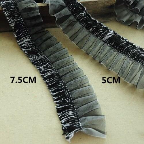 Double Layers White Black Embroidered Tassel 3D Pleaed Lace Ribbon Curtains Collar Dress Edge Trim Sewing Guipure Splice Decor