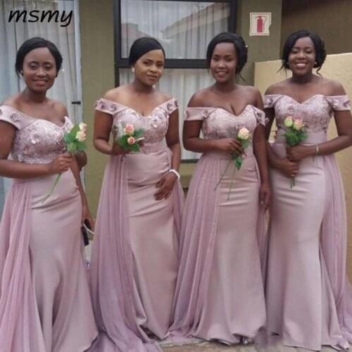 Elegant Off Shoulder Bridesmaid Dresses African Lace Appliqued Sash Mermaid Wedding Guest Dress Custom Made