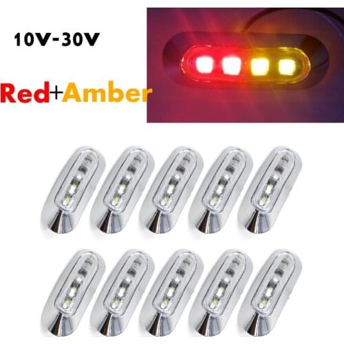 Fuleem 10PCS 4 LED Red and Amber Light Clearance Side Marker Truck Trailer Lamp Chrome Cover Bezel 12v 24v waterproof