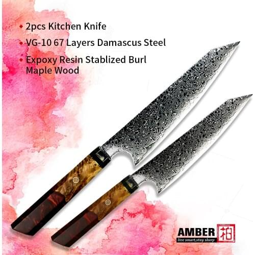 2 PCS Utility Cooking Chef Knife petty knife Set Japanes Damascus Steel Kitchen Vegetable Knives Set Cleaver Paring Chef Knife