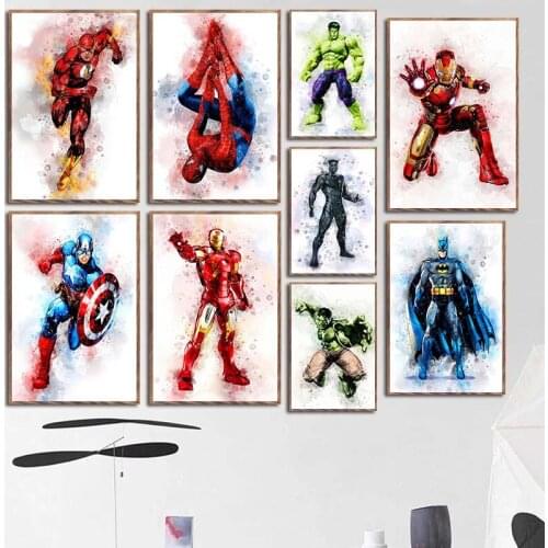 Marvel Superhero Avengers Canvas Painting Spider-Man Iron Man Hulk Art Wall Prints Poster Prints for Living Room Home Decoration