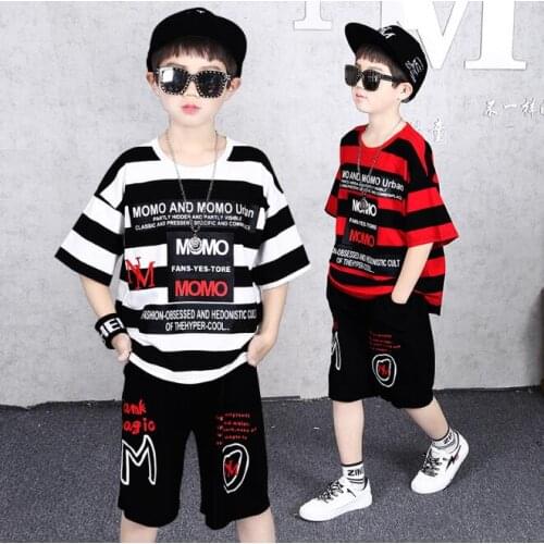 Children Boys Clothing Set Sports Teens Clothes Kids Costumes Tracksuit for Boys Casual Wear Letter Striped Short Sleeve Suit