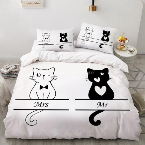Mr Mrs Funny Cats Bedding Set Animal 3d Bed Linen Quilt Duvet Cover Sets Home Textile Decor Twin Single Queen King Size Fashion