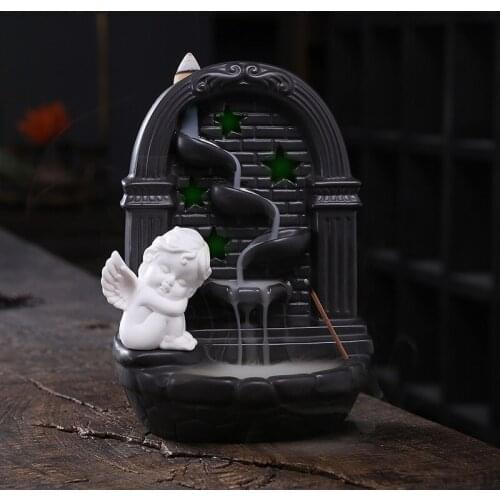 Creative Home Decor Cherub Backflow Stick Incense Burner Ceramic Censer Home Decoration Use In Home Teahouse + 20pcs cones