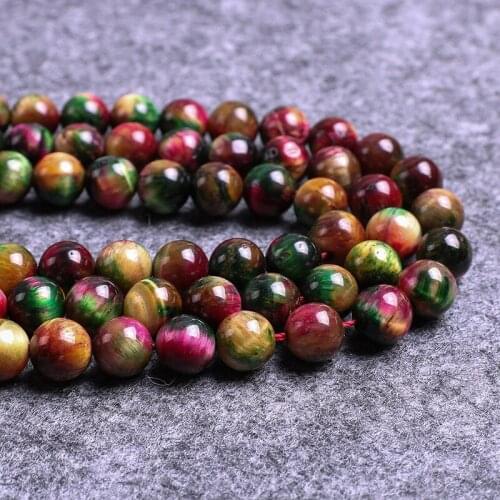 Round Natural Tourmaline Tiger Eye Stone Beads Loose Fashion Spacer Stone Bead DIY Bracelet Necklace Men Women Jewelry Gifts