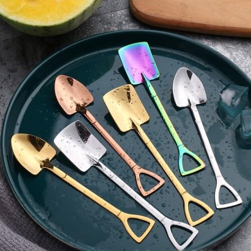 2pcs Ice Cream Coffee Shovel Shape Tea Spoon Afternoon Dessert Fruit Gift Boxed Stainless Steel Spoons Kitchen Accessories