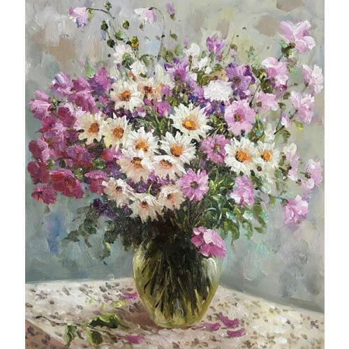 Oil Floral Red Diamond Painting Round Full Drill Gerbera Flower Purple Nouveaute DIY Mosaic Embroidery 5D Cross Stitch Gifts