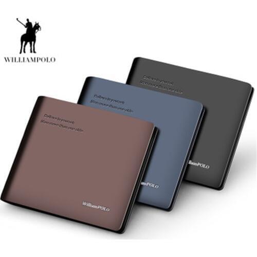 WilliamPOLO boutique British wallet mens short paragraph genuine leather cross-section wallet ultra-thin leather tide mens bag
