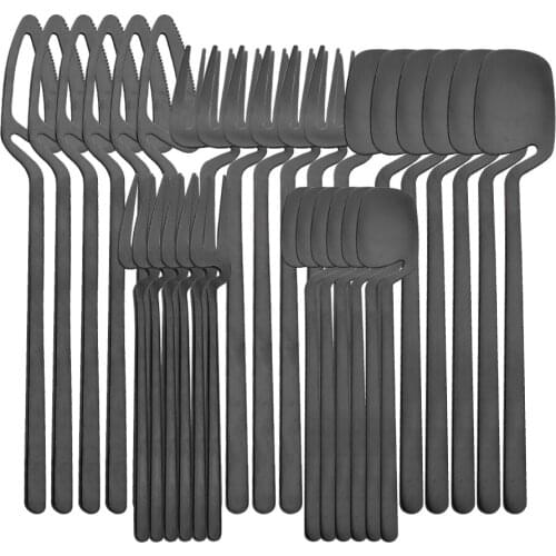 30Pcs/6Set Black Matte Dinnerware Cutlery Set 18/10 Stainless Steel Kitchen Knife Fruit Fork Coffee Spoon Flatware Tableware Set