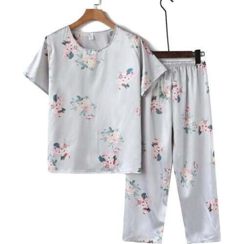 New Middle-Aged Womens Home Clothes Large size L-4XL Ice Silk Pajamas Sets Female Short Summer 2PCS Women Short Sleeve Nightie