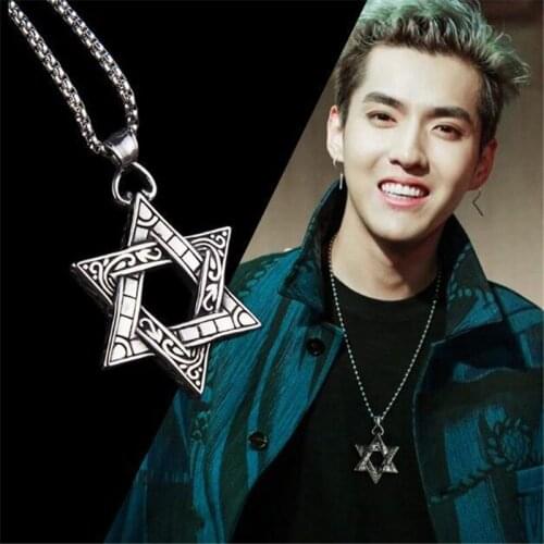 Couple Style Hot Six-pointed Star of David Pendant Necklace Double-sided Pendant Necklace Women Men Jewelry