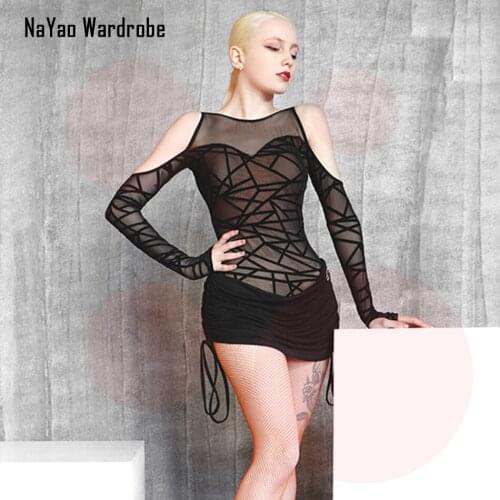 2021 New TL680 Patchwork Latin Dance Dress Women Arm Hole Bare Back Dress for Ballroom Samba Tango Chacha Dancing Performamnce