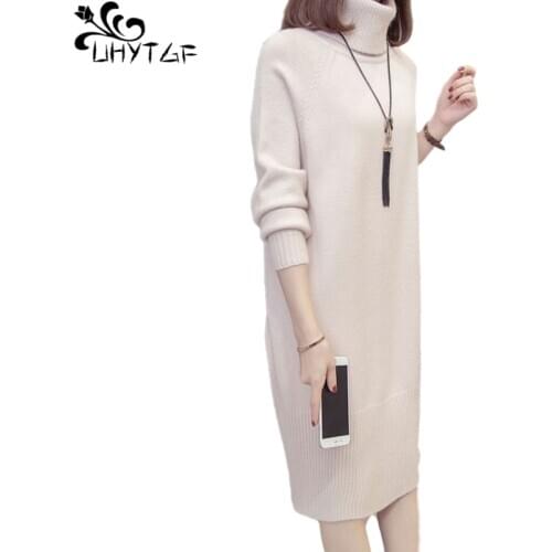 UHYTGF Winter Clothes Women Sweater Woman Sweaters Turtleneck Pullover Sweater Dress Female Warm Thicken Long Knit Sweaters 888