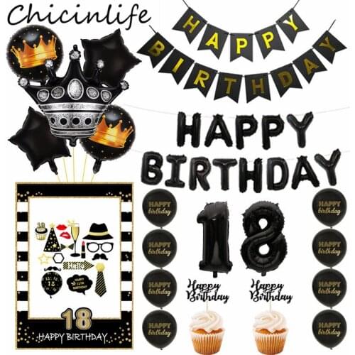 Chicinlife Happy Birthday 18th Photo Booth Props Frame Balloons Cupcake Toppers Banner Adult 18 Year Old Birthday Party Supplies