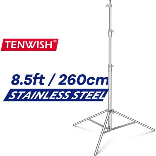 TENWISH 8.5ft 2.6m Heavy Duty Stainless Light Stand Super Rugged Chrome Steel for Softbox Monolight Strobe Studio Equipment