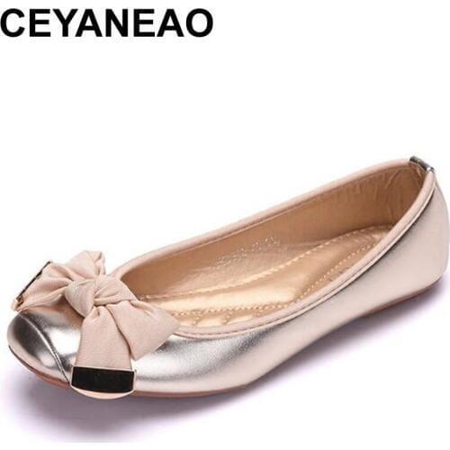 CEYANEAO Casual women shoes, comfortable flat women black gray Silver 2019 arrival with round toe Summer shoes with simple bow