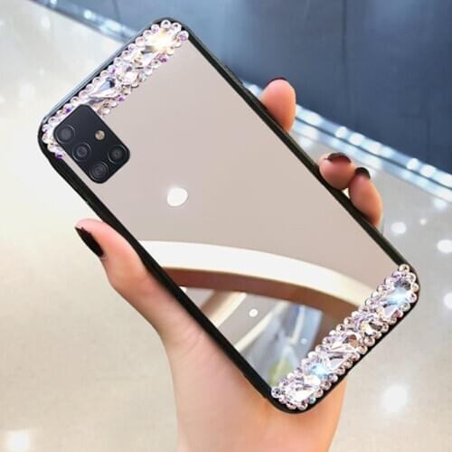 Mirror Case for Samsung Galaxy A71 A51 A21 A10 A20 A30 S A40 A50 A70 A6 A8 S10 S8 S9 Plus Note 10 Pro silicone Rhinestone Cover