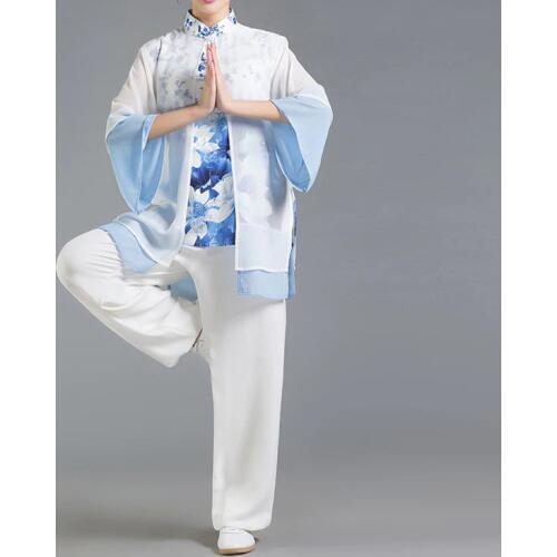 6color Summer&spring 3pcs/set Tai chi suit female veil cotton&linen uniforms Chinese wind clothing kung fu martial arts uniforms