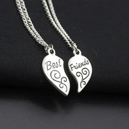 Womens Fashion Two Part Pendants Carved The Letters Best Friends Broken Heart Shape Necklace 2016 New Jewelry Wholesale