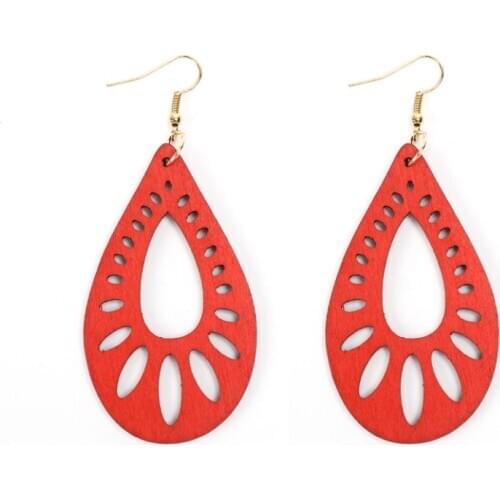 YULUCH women 6 colors water drop hollow OUT wood earrings women elegant wooden jewelry girls birthday gifts art accessories H003