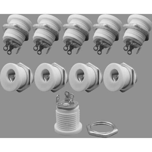 1/2/5Pcs DC022 5.5x2.1mm DC Power Supply Female Jack Connectors Round Hole Panel Mounting Plug Sockek Charging Adapter White