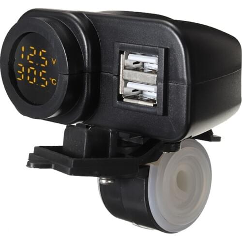 2.1A+2.1A 5V Motorcycle Dual USB Charger Durable Voltmeter Thermometer Monitor Quick Charger Socket Moto Replacement Parts