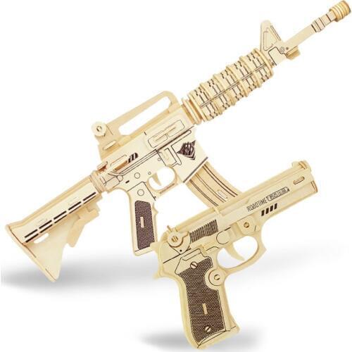 3D Puzzle DIY Handwork Assembly Wooden AK47 M4A1 revolve Gun Toys Interesting Developing Intelligence For Children Birthday Gift