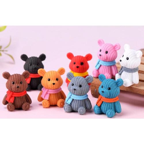 10pcs Mini Scarf Teddy Bear Crafts Ornaments Diy Fairy Garden Miniatures Resin Animal Crafts Figurines For Home Decoration