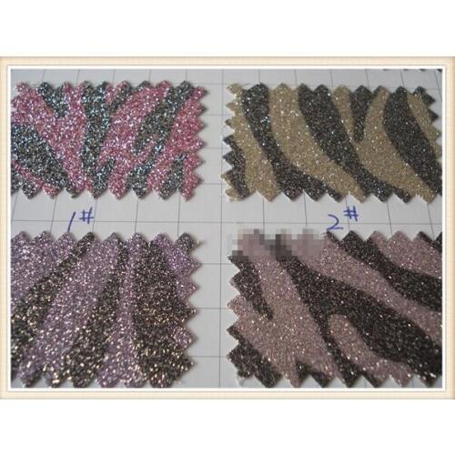 Zebra glitter pu leather fabric material/ couro/ material textil/ imitation leather fabric for decoration, shoes, handbag