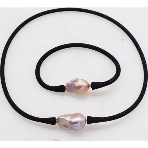 Freshwater pearl reborn keshi pink/purple drop baroque and silicone necklace bracelet 40cm 19cm