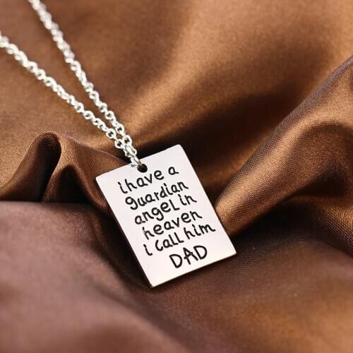 "I have a guardian angel in heaven I call him Dad" Fathers Day Gifts Family Dad Love Pendant Chain Necklace For Daddy Men Women