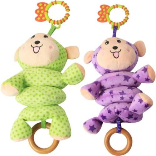 Baby Rattles Soft Cartoon Plush Animal Doll Pull Bell Music Box Design Folding Toddler Infants Hanging Car Stroller Bed Bell Toy