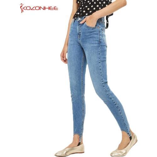 Stretching Skinny Stirrup Jeans Women Elastic Push Up Pencil Jeans #K096