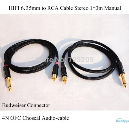 HIFI 6.35mm to RCA Cable Stereo Budweiser Connector Gold-plated Plug 4N Choseal OFC Audio-cable Manual 1m 1.5m 2m 3m Black DIY