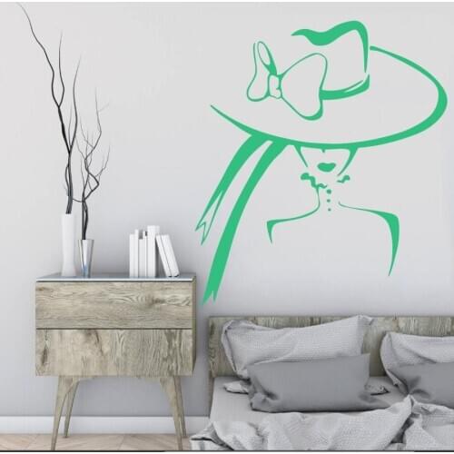 YOYOYU Art Home Decor Beauty Salon Girl With Hat Wall Decal Vinyl Sticker Bedroom Living Room Girls Wall Paper Decoration WW-492