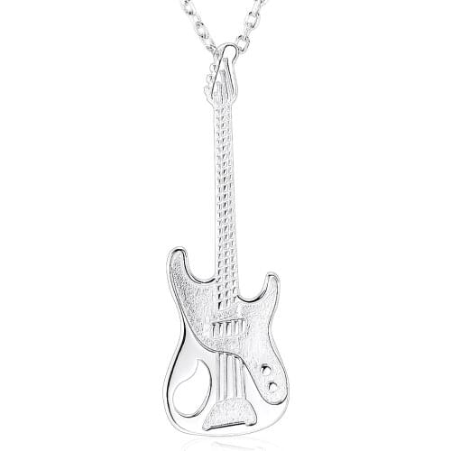 IJS0008 925 Standard Electric Guitar Music Player Couple Pendant Necklace Womens Jewelry