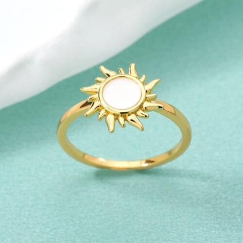 Gold Stainless Steel Popular Vintage Logo Sun Rings For Women Men Ins Sun Star Flower Round Female Ring Jewelry Gift for Girls
