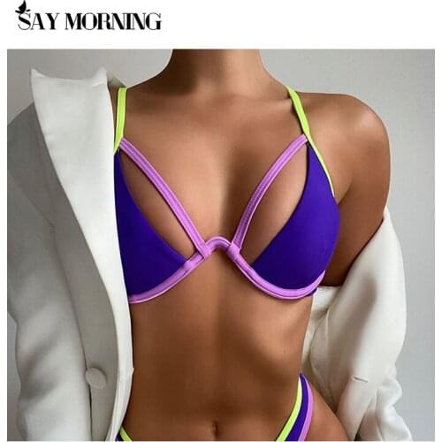 SAY MORNING Bikini Set Two-Piece Underwire Auxiliary Belt Contrast Color Womens Swimming Suit New 2021 Bathing Suits Beach Wear