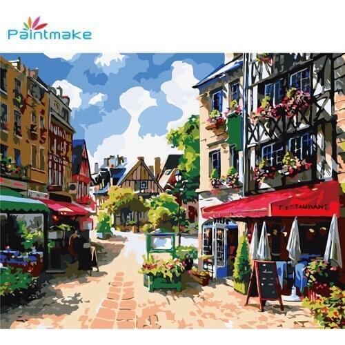 Paintmake Landscape DIY Paint By Numbers Building Oil Painting On Canvas Town For Home Room Decoration Wall Art Picture