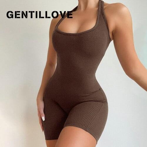 Summer Knitted Women Bodysuit Solid Color New Style High Waist Tight Sports Yoga Bike Jumpsuit Shorts Sexy Female Streetwear