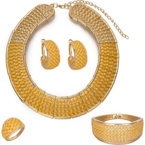 TOP Bridal gift Exquisite Dubai gold color jewelry sets big Nigeria Ethiopia wedding Jewelry Set earring Necklace Set wholesale