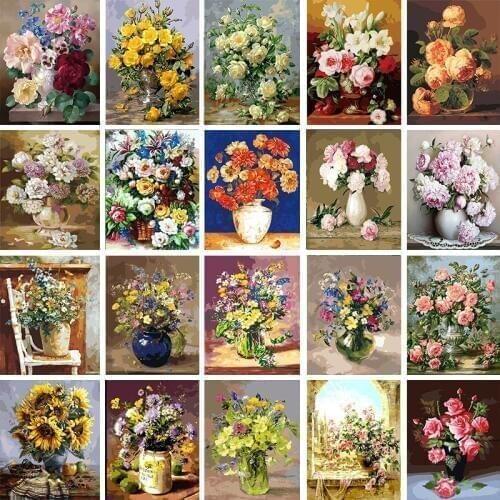 Zooya Oil Painting Flower In Vase Painting By Numbers Paint Flower Diy Canvas Picture Hand Painted Home Decoration Gift Jq583