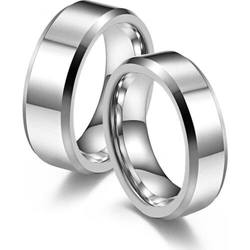 Fashion Black/ Silver Color 6mm 8mm Tungsten Steel Ring For Men Smooth Double Bevel Ring Wedding Engagement Jewelry