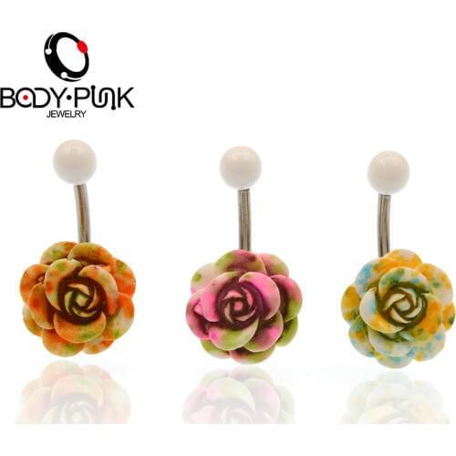 BODY PUNK Fashion Punk Style Multicolor Flower Navel Rings Sexy Body Piercing Jewelry Fine Summer Decoration NR 072