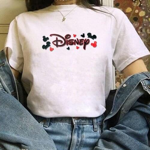 Fashion Womens Top T-shirt Short Sleeve Tshirt Summer Street Wear Girl Harajuku Disney Letter Mickey Ears T shirt Dropship