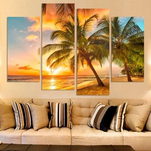 4Piece Sunset Seascape Inclued Coco Beach Modern H Wall Art HD Picture Canvas Print Painting For Living Room Decor Unframed